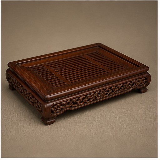 平台甄选 老红木雕花茶盘